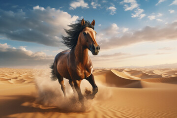 Obraz na płótnie Canvas Beautiful horse running in the desert
