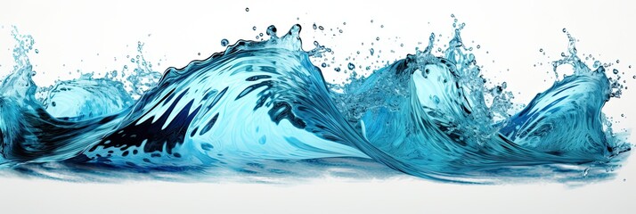 Splashes of blue water on a white background. A graphic resource.