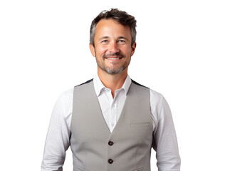 adult man portrait, smiling guy in formal vest
