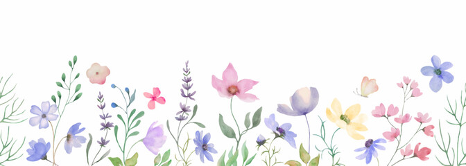 Watercolor floral  card. Hand drawn illustration on white background. Vector EPS.