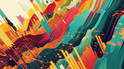An abstract depiction of market volatility captured through an interplay of colors and shapes, representing fluctuations.
