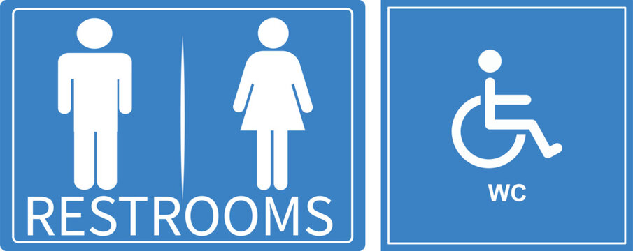 Washroom Sign | Restrooms identification Board| Toilet sign, wheel chair sign| WC sign icon