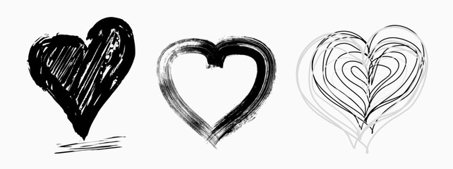 3 painted hearts, vector illustration, mock up, design template, with strokes and splashes - 703822731
