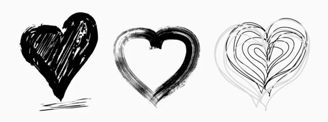 Foto op Aluminium 3 painted hearts, vector illustration, mock up, design template, with strokes and splashes © Kirsten Hinte