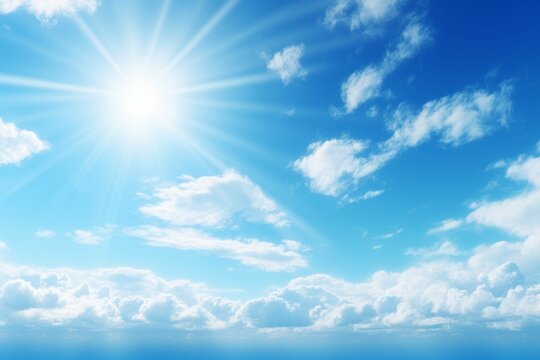 Blue sky. Bright midday sun illuminates the space. Wide photo .: