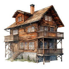 House made of wood on transparent background