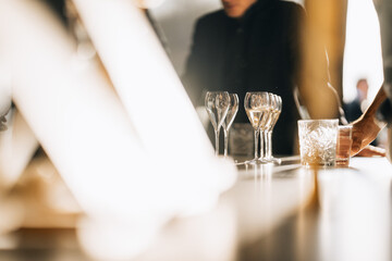 Champagne glasses in golden hour. 