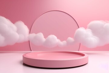 Pink Plinth stage with Clouds. Podium background for Product display