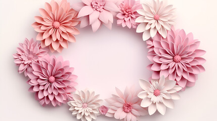 A pink and white paper photo frame with flowers on it.ai generative