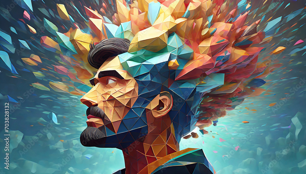 Poster 3d polygon colorful brain splash brainstorm and inspire concept