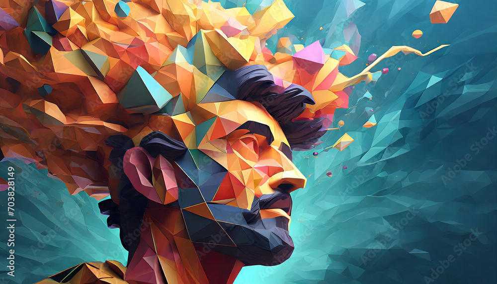 Poster 3d polygon colorful brain splash brainstorm and inspire concept