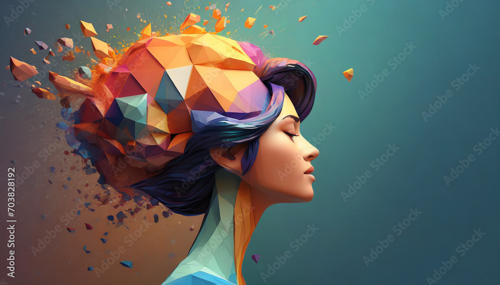 Poster 3d polygon colorful brain splash brainstorm and inspire concept