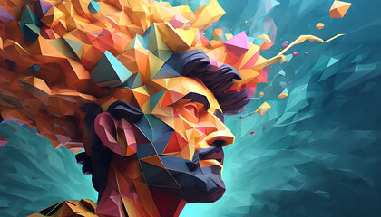 Obrazy na Plexi  3D polygon colorful brain splash brainstorm and inspire concept