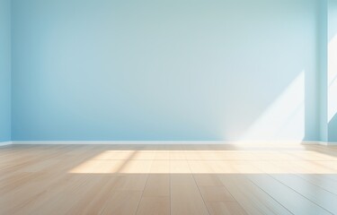 Bright and Airy Empty Room with Blue Walls and Hardwood Floors