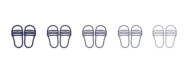 flip flop outline icon. Black, bold, regular, thin, light icon from travel collection. Editable vector isolated on white background - obrazy, fototapety, plakaty