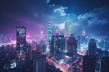 Naklejka premium A Nighttime Cityscape of Skyscrapers in Shenzhen, China