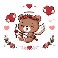 Obraz premium Valentine's Day Cute Bear Sublimation PNG Clipart. Generative AI