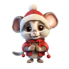 drawn christmas mouse clipart isolated on transparent background