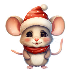 drawn christmas mouse clipart isolated on transparent background