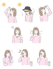 Illustration of a Woman with Brown Circles, Beauty Set.