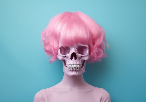 A Whimsical Blend of Pink Candy Floss and Macabre. Generative AI.
