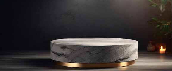 Stone podium for display product. Background for cosmetic product branding, identity and packaging inspiration