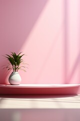 pink shelf with plant