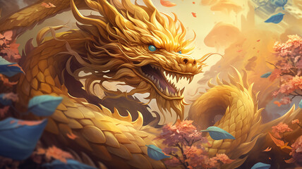 Fototapeta na wymiar Chinese dragon, Zodiac. Chinese new year 2024 Asian Celebration, illustration fantasy anime