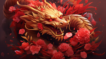 Chinese dragon, Zodiac. Chinese new year 2024 Asian Celebration, illustration fantasy anime