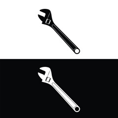 Adjustable spanner silhouette vector. Work tool icon for web, tag, label, mechanical shop, garage, repair shop, workshop. Mechanical profession symbol. Work tool for the mechanic, engineer