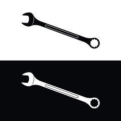 Combination spanner silhouette vector. Work tool icon for web, tag, label, mechanical shop, garage, repair shop, workshop. Mechanical profession symbol. Work tool for the mechanic, engineer