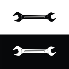 Open-ended spanner silhouette vector. Work tool icon for web, tag, label, mechanical shop, garage, repair shop, workshop. Mechanical profession symbol. Work tool for the mechanic, engineer