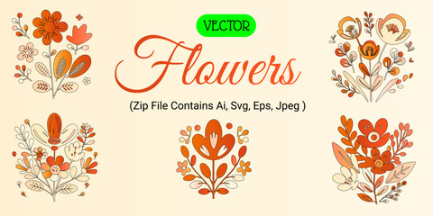 Creamsicle Blooms: Pastel Color Gradient Vector Flower Pack in Minimalist Design, Orange and Cream Palette
