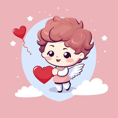 Cute Adorable Cupid cartoon character. Amur babies, little angels or god eros. Valentines day concept  AI Generative.