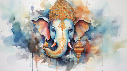 watercolor painting of load Ganesha. AI Generative - obrazy, fototapety, plakaty