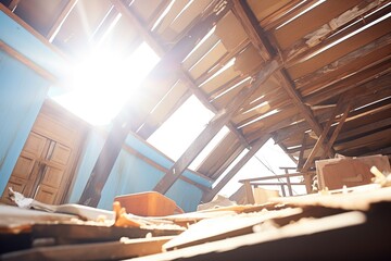 Obraz na płótnie Canvas sunlight piercing through a broken roof
