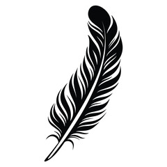 Obraz premium Black fluffy feather. Hand drawing vintage art realistic quill feathers for pen detailed isolated vector elegant silhouette sketch bird plume set
