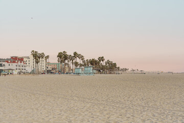 Venice Beach in Venice, Los Angeles, USA. Beach in Southern California. Landscape background with copy space.