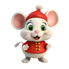 3d christmas mouse with santa hat isolated on transparent background