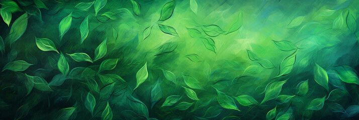 Fototapeta na wymiar Green leaves abstract floral background template. Generative AI