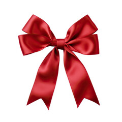 A Red Silk Ribbon Gently Tied in a Bow. Isolated on a Transparent Background. Cutout PNG.