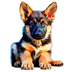 Abstract German Shepherd Puppy Art Emphasizing the Dog's Noble Features With Graphic Lines and Colors.. Isolated on a Transparent Background. Cutout PNG.