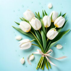 Beautiful white tulips. Greeting card.