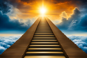 Fototapeta premium Stairs to Heaven, life journey concept 