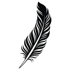 Obraz premium Black fluffy feather. Hand drawing vintage art realistic quill feathers for pen detailed isolated vector elegant silhouette sketch bird plume set