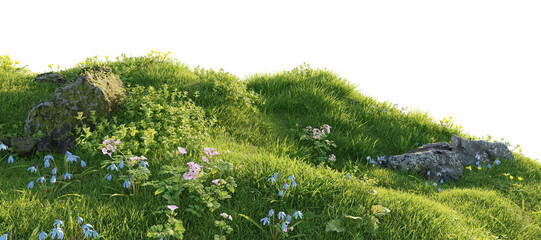 Verdant Hill Blooming with Yellow Flowers in Spring. 3D render.	
 - Powered by Adobe