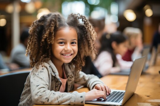 Little girl using laptop computer