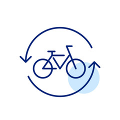Bike sharing service. Bicycle and renew arrows. Pixel perfect, editable stroke icon