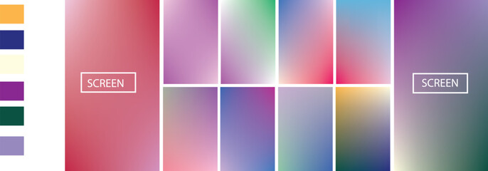 Fototapeta premium Set of vector gradient backgrounds with grainy texture. For covers, wallpapers, branding, business cards, social media and other projects. You can use the grainy texture for any of the backgrounds.