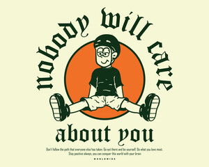 Vector illustration of a little boy sitting for streetwear design concept